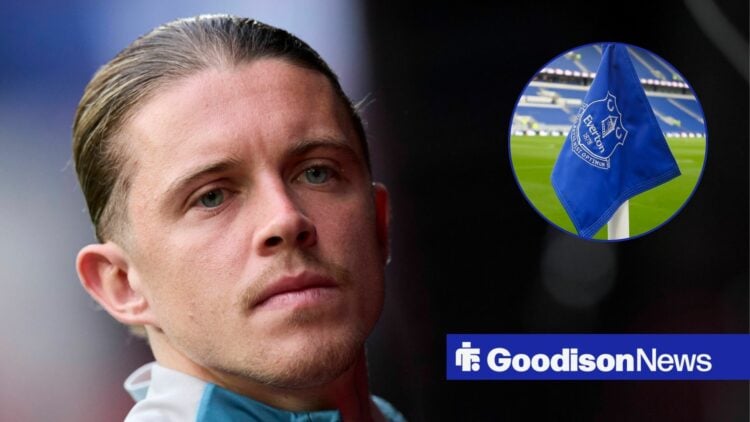 Corner Gallagher alongside a circle inset of Everton's corner flag.