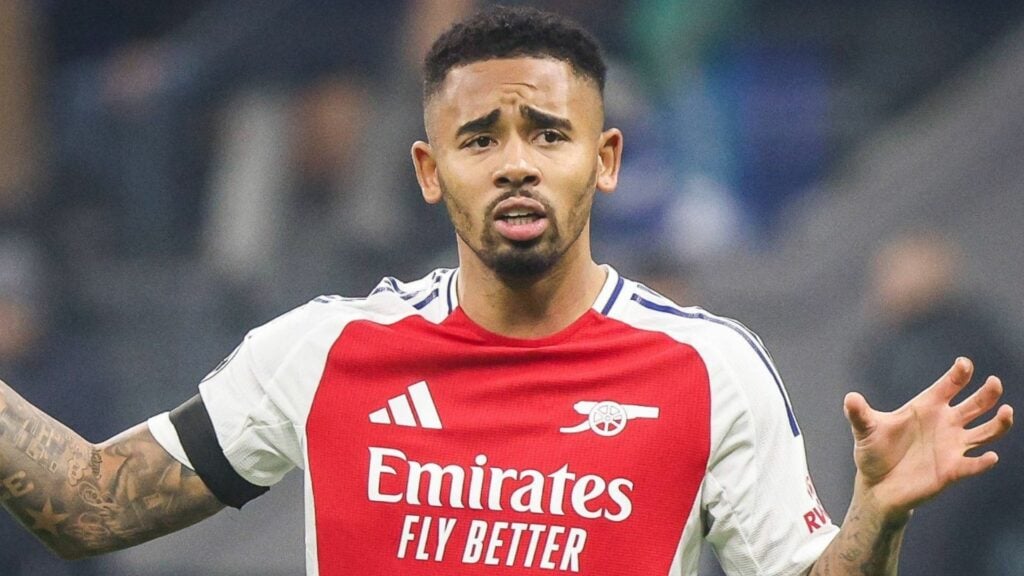 Gabriel Jesus looking concentrated playing for Arsenal