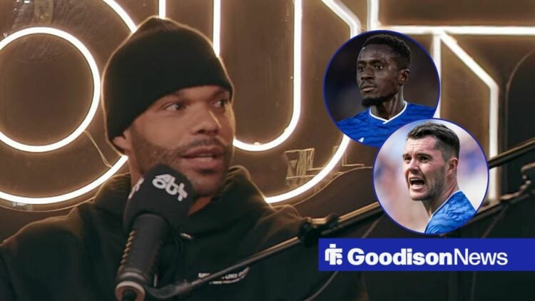 Joleon Lescott looking at Idrissa Gana Gueye and Michael Keane.