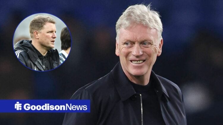 David Moyes smiling with Eddie Howe in frame