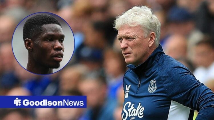 Everton manager David Moyes with striker Thierno Barry inset