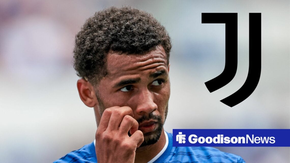 Iliman Ndiaye looks towards the Juventus badge