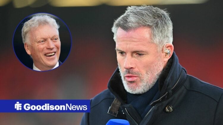 Jamie Carragher alongside a circle inset of David Moyes.