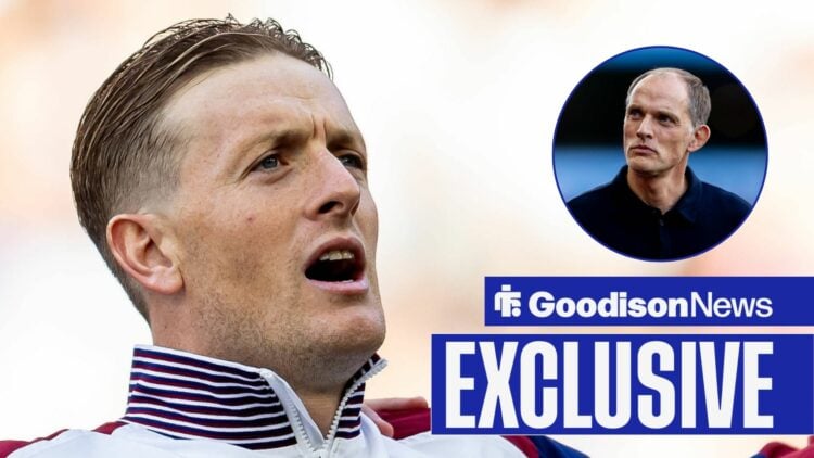 Jordan Pickford with Thomas Tuchel in frame