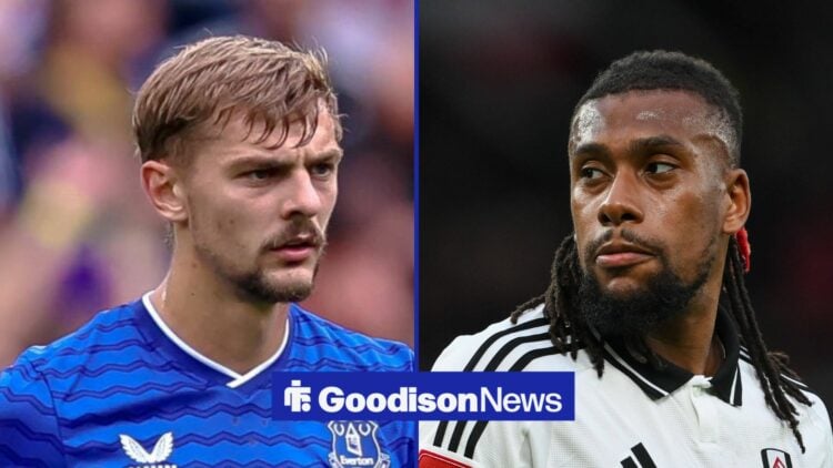 Everton midfielder Kiernan Dewsbury-Hall with Fulham midfielder Alex Iwobi