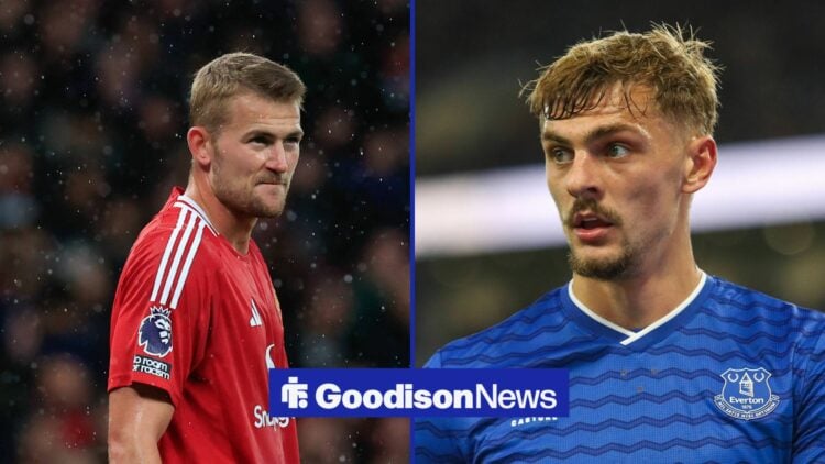 Matthijs de Ligt on left looking at Kiernan Dewsbury-Hall on right