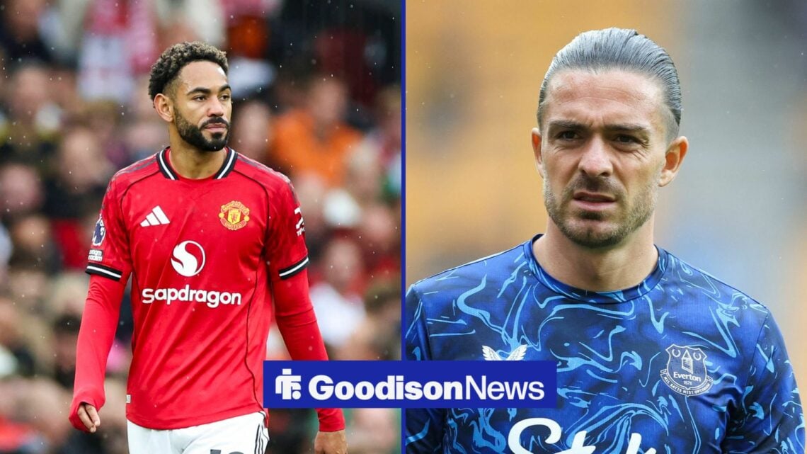 Matheus Cunha looking at Jack Grealish on right