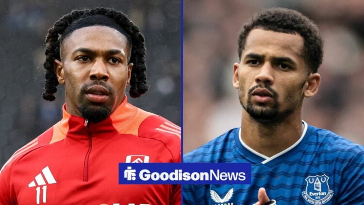 Adama Traore looking at Iliman Ndiaye, both with a serious look on their faces.