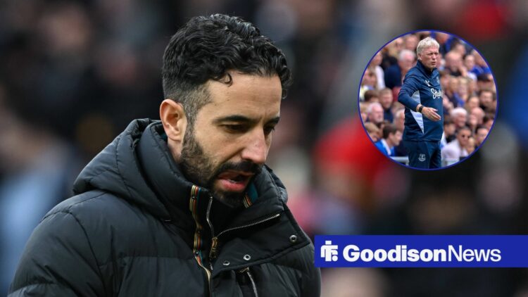 Man United boss Ruben Amorim with Everton's David Moyes inset