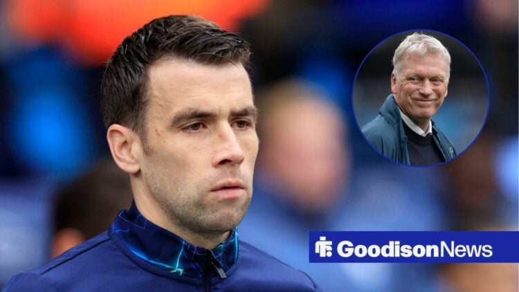 Everton's Seamus Coleman with manager David Moyes inset