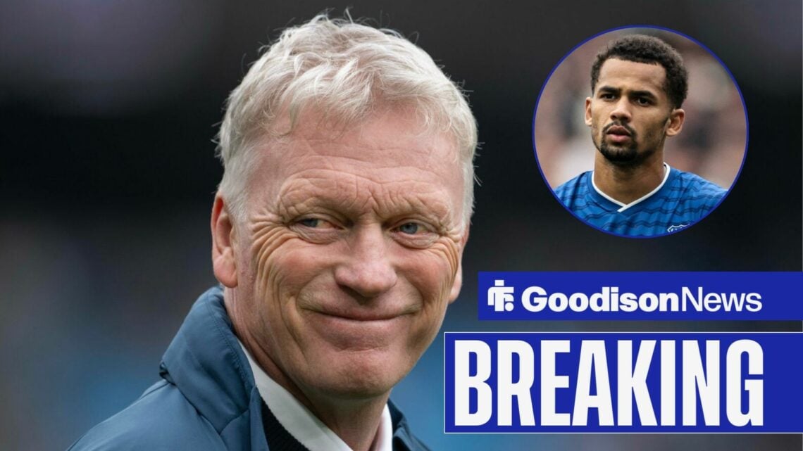 Everton manager David Moyes looking happy, Iliman Ndiaye in inset.