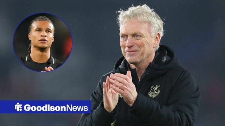 Everton manager David Moyes applauds in the direction of Manchester City defender Nathan Ake, who features in a circular inset.