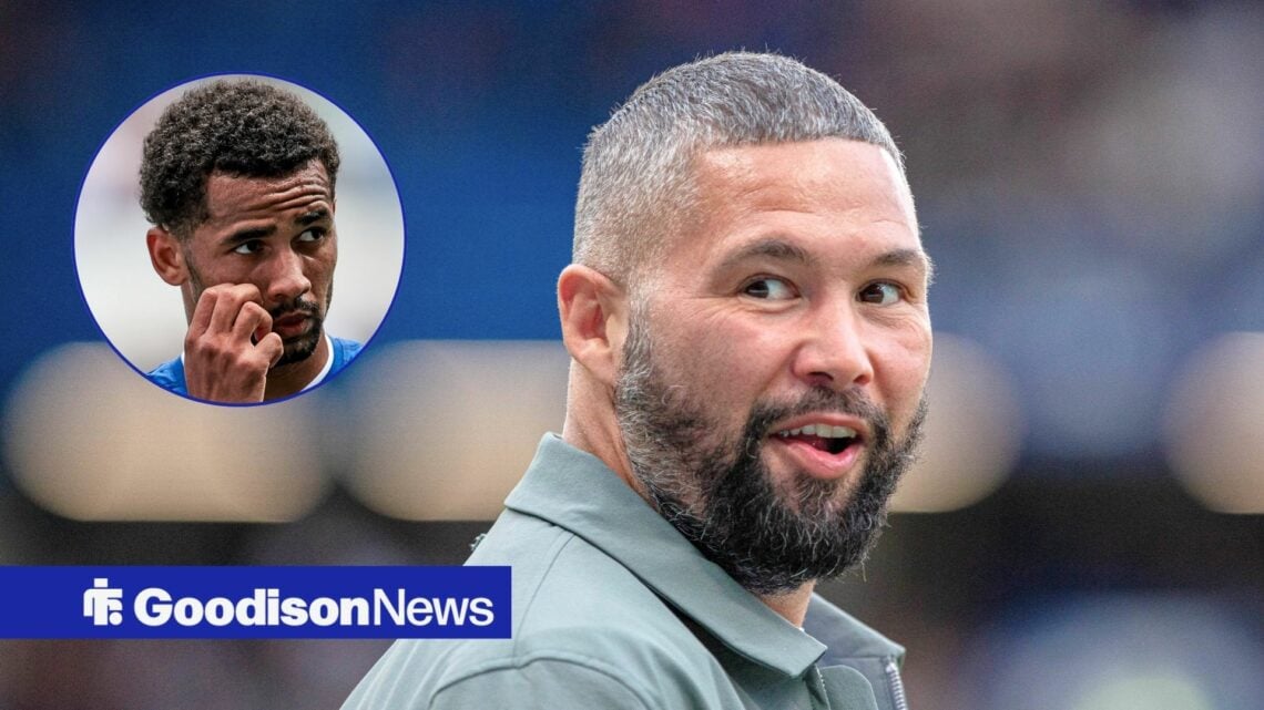 Everton fan Tony Bellew and Iliman Ndiaye in circular inset
