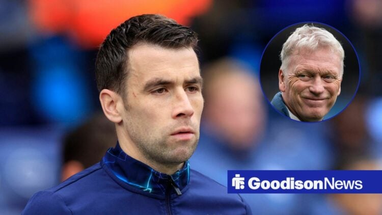 Everton defender Seamus Coleman and David Moyes in circular inset