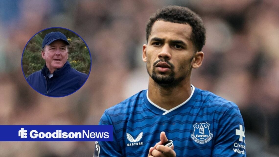 Everton star Iliman Ndiaye clapping, Dan Friedkin in inset.