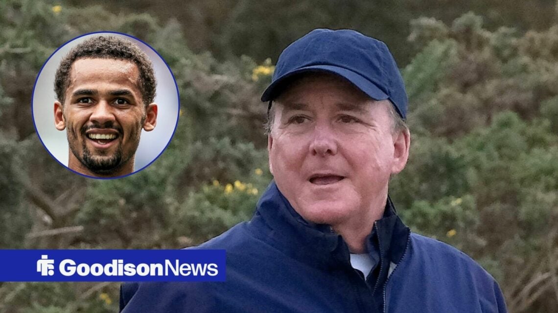 Everton chief Dan Friedkin and Iliman Ndiaye in circular inset