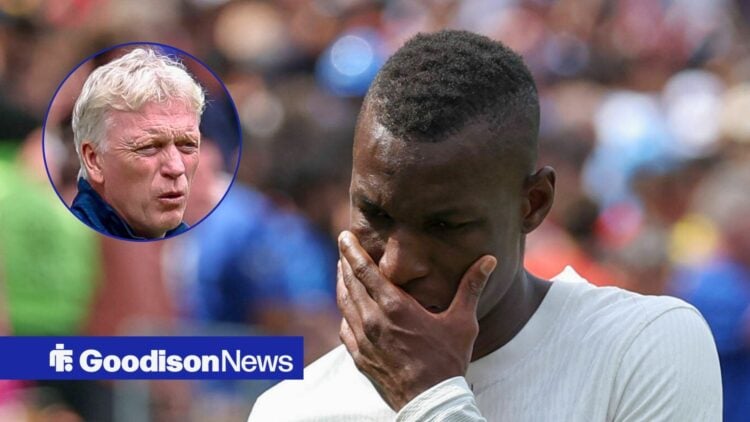 Nicolas Jackson and Everton manager David in circular inset