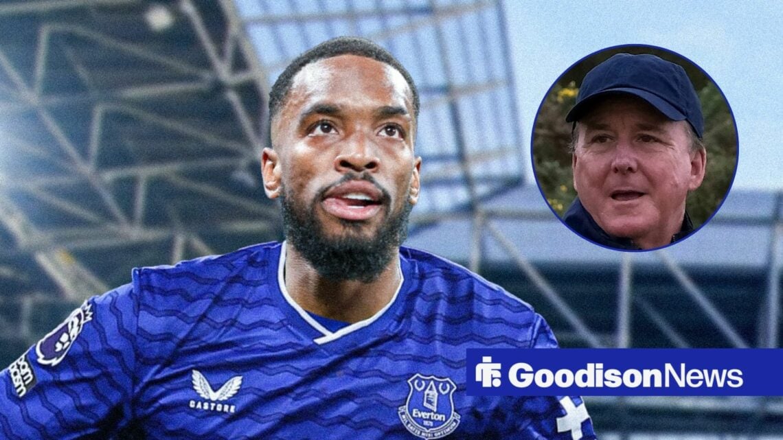 Ivan Toney in Everton kit and Dan Friedkin in circular inset