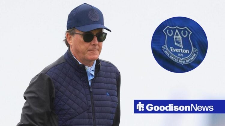 Everton owner Dan Friedkin, Blues badge in inset.