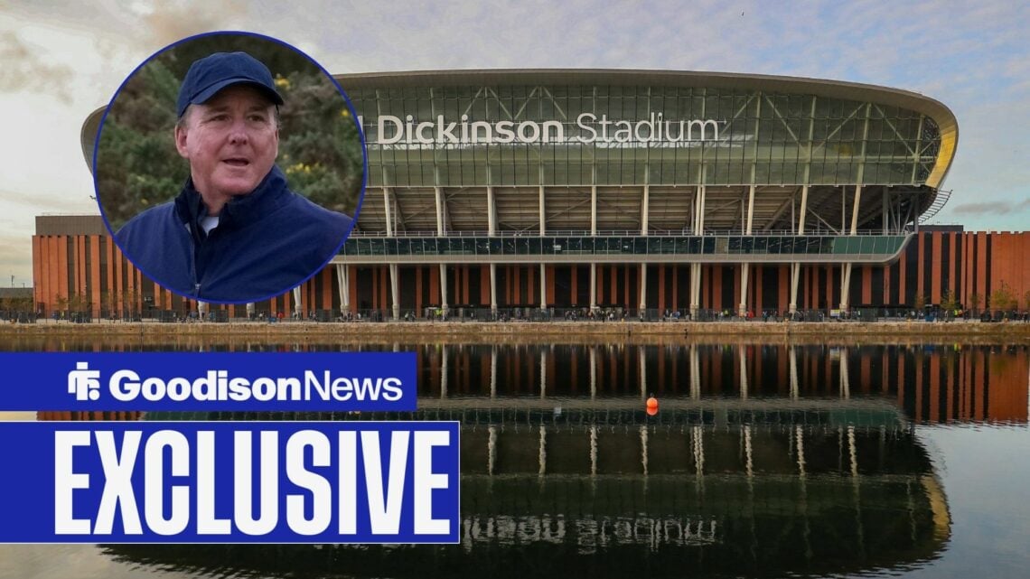 Everton's Hill Dickinson Stadium and Dan Friedkin in inset.