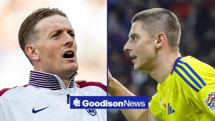 Everton stars Jordan Pickford and Vitalii Mykolenko.