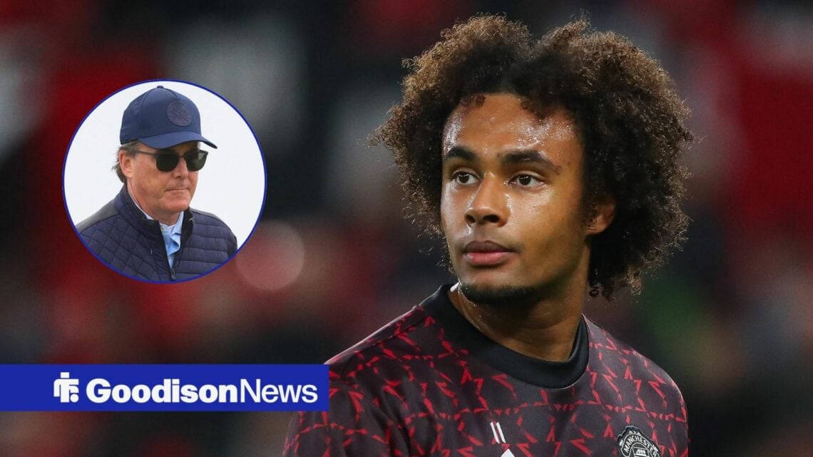 Manchester United star Joshua Zirkzee, Everton owner Dan Friedkin in inset.