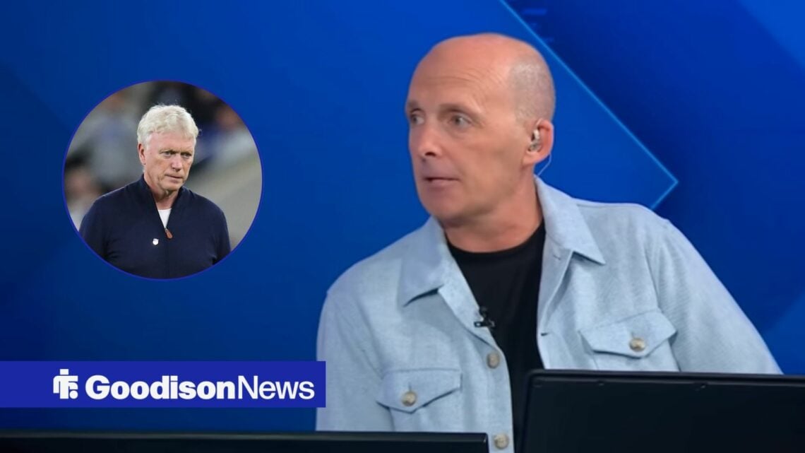 Former Premier League referee Mike Dean, David Moyes looking angry.