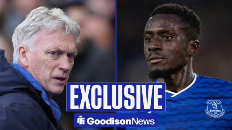 David Moyes and Idrissa Gyeue split screen with exclusive banner