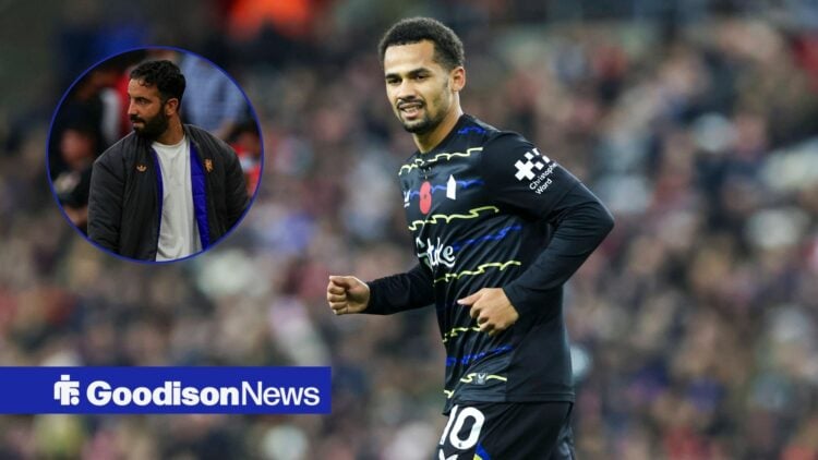 Everton's Iliman Ndiaye with Man United boss Ruben Amorim inset