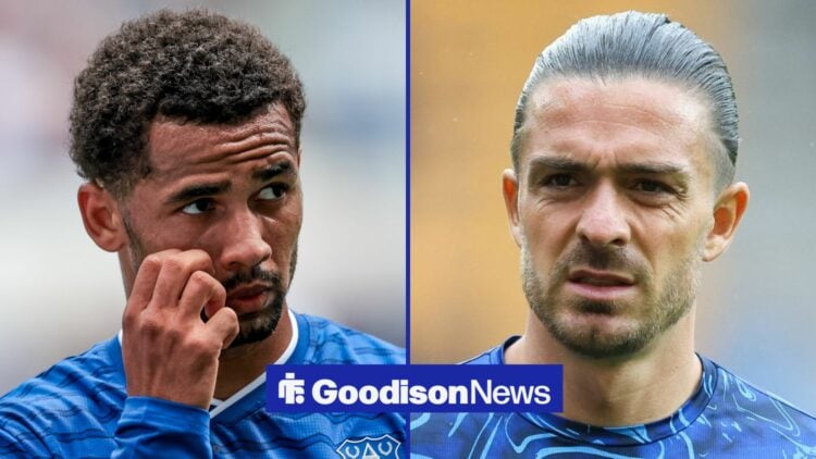 Iliman Ndiaye looking at Jack Grealish in split image