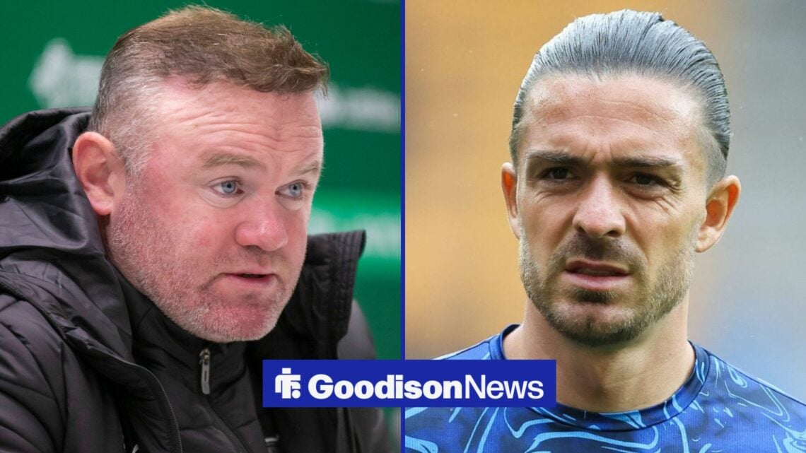 Wayne Rooney looking at Jack Grealish in split image