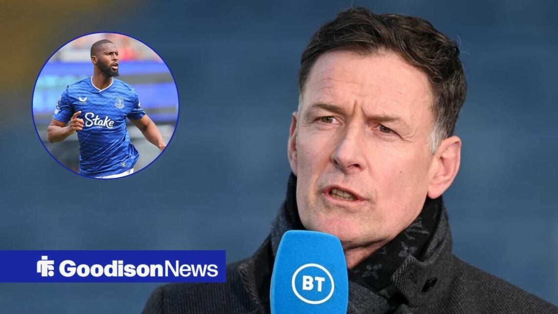 Chris Sutton holding a mic with Everton's Beto inset