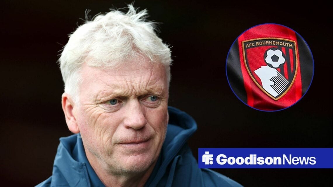 David Moyes looking at Bournemouth badge in circle