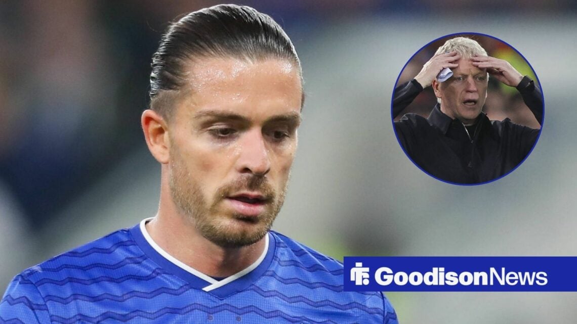 David Moyes in circular inset with Jack Grealish looking downbeat