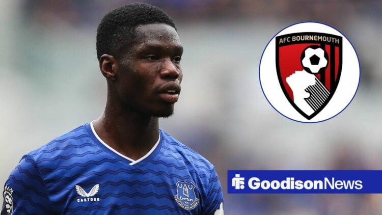 Thierno Barry looking sad in the direction of the Bournemouth badge.