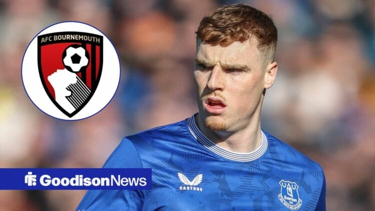 Jake O'Brien looking disgusted in the direction of the Bournemouth badge.