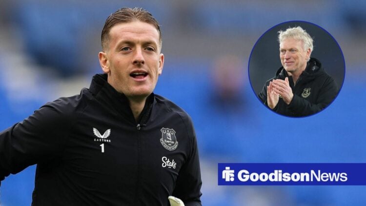 Jordan Pickford alongside a circle inset of David Moyes.