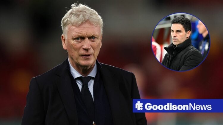 David Moyes alongside a circle inset of Mikel Arteta.