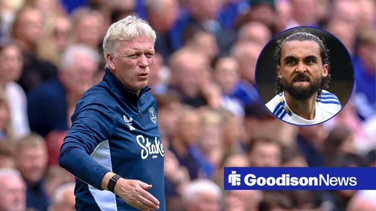 David Moyes looking at Dominic Calvert-Lewin in circle