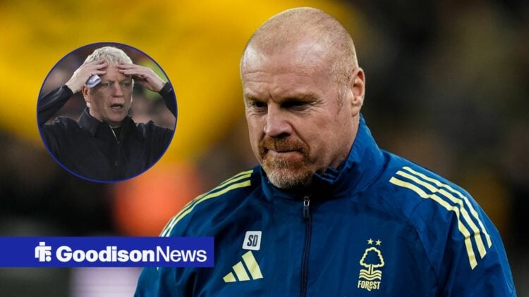 Sean Dyche looking at David Moyes with hands on head