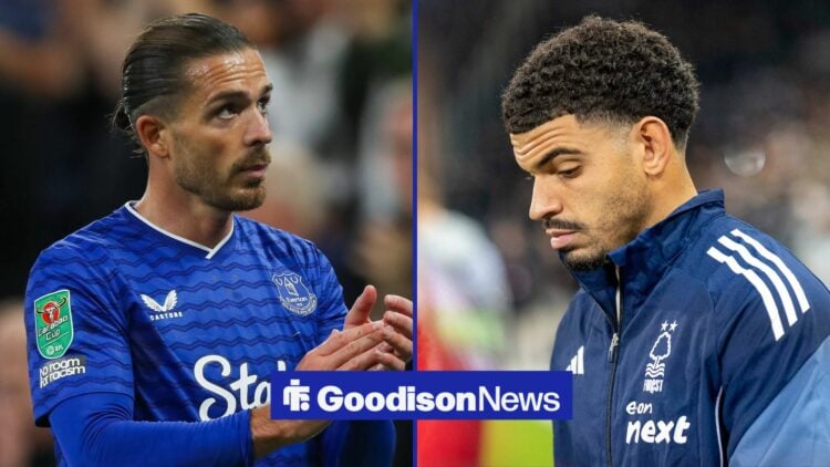 Jack Grealish clapping on left with Morgan Gibbs-White looking down on right