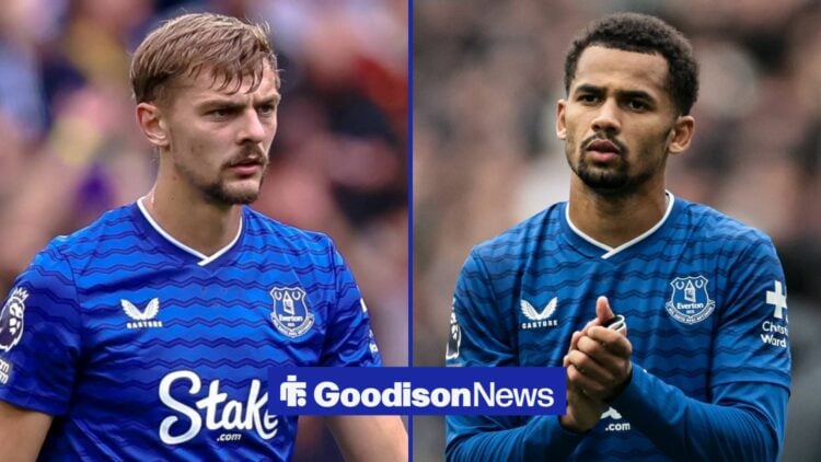 Kiernan Dewsbury-Hall alongside Everton teammate Iliman Ndiaye in a split image