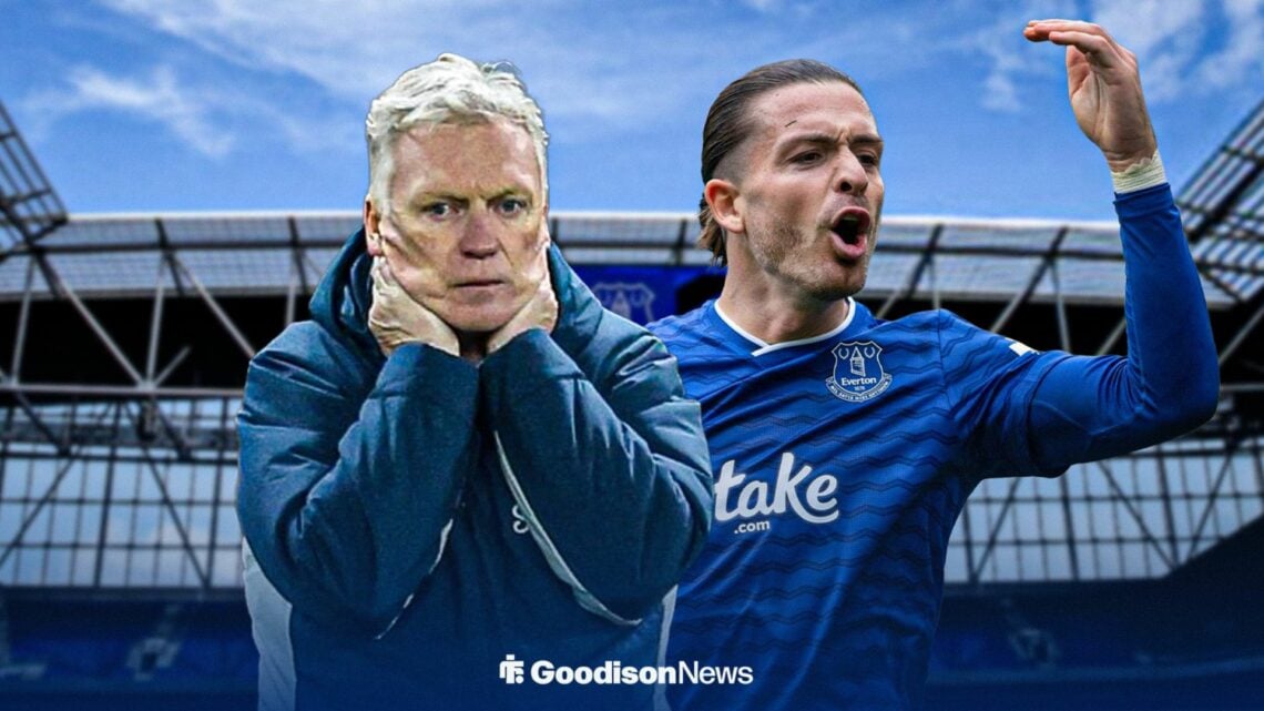 Everton star Jack Grealish and David Moyes looking frustrated.