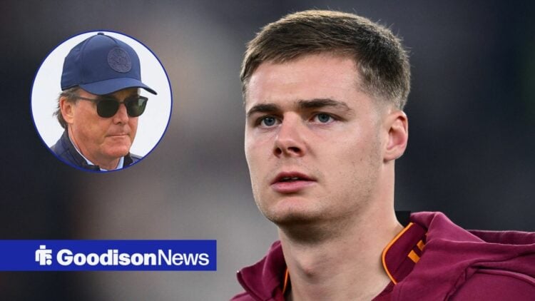 Roma striker Evan Ferguson and Everton chief Dan Friedkin in circular inset