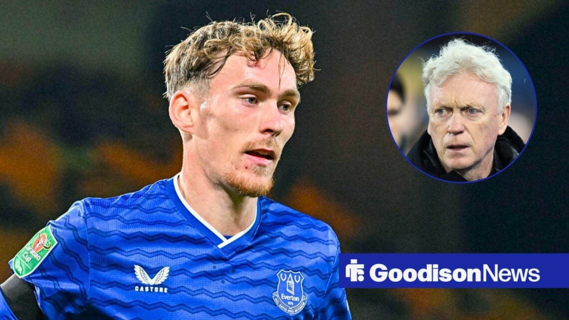 Everton midfielder James Garner and David Moyes in circular inset