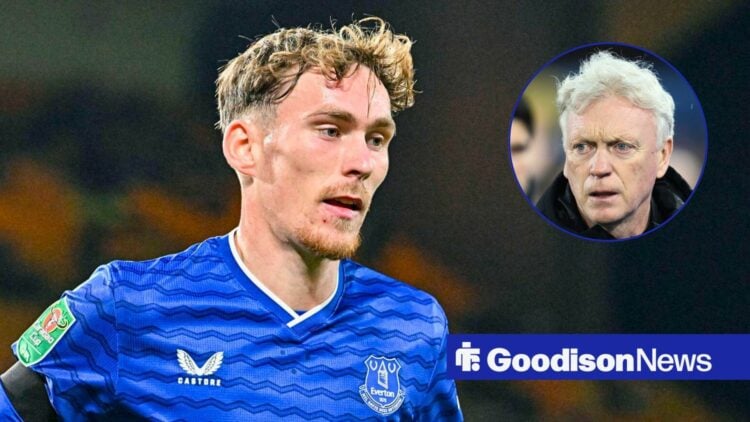 Everton midfielder James Garner and David Moyes in circular inset