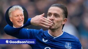 Everton forward Jack Grealish and David Moyes in circular inset