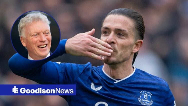 Everton forward Jack Grealish and David Moyes in circular inset