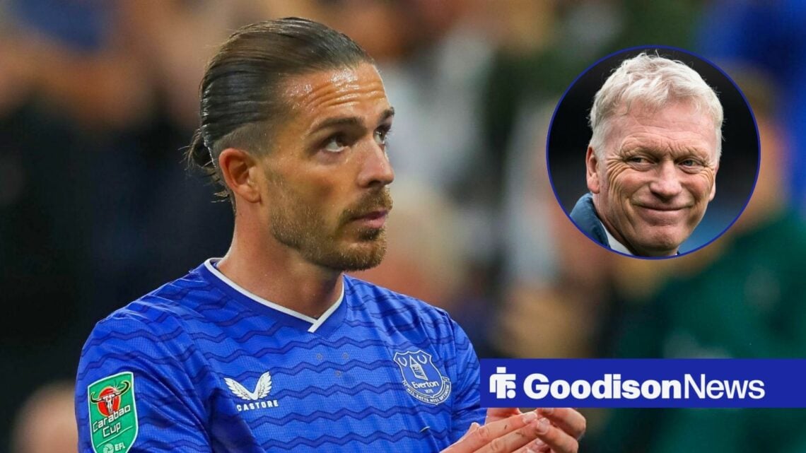 Everton forward Jack Grealish and David Moyes in circular inset
