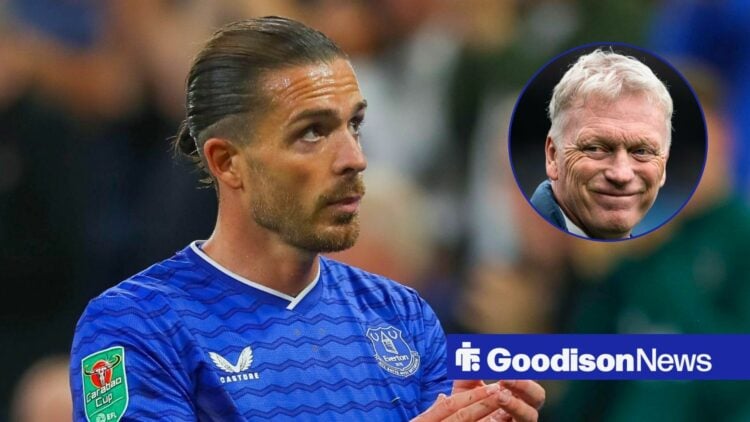 Everton forward Jack Grealish and David Moyes in circular inset